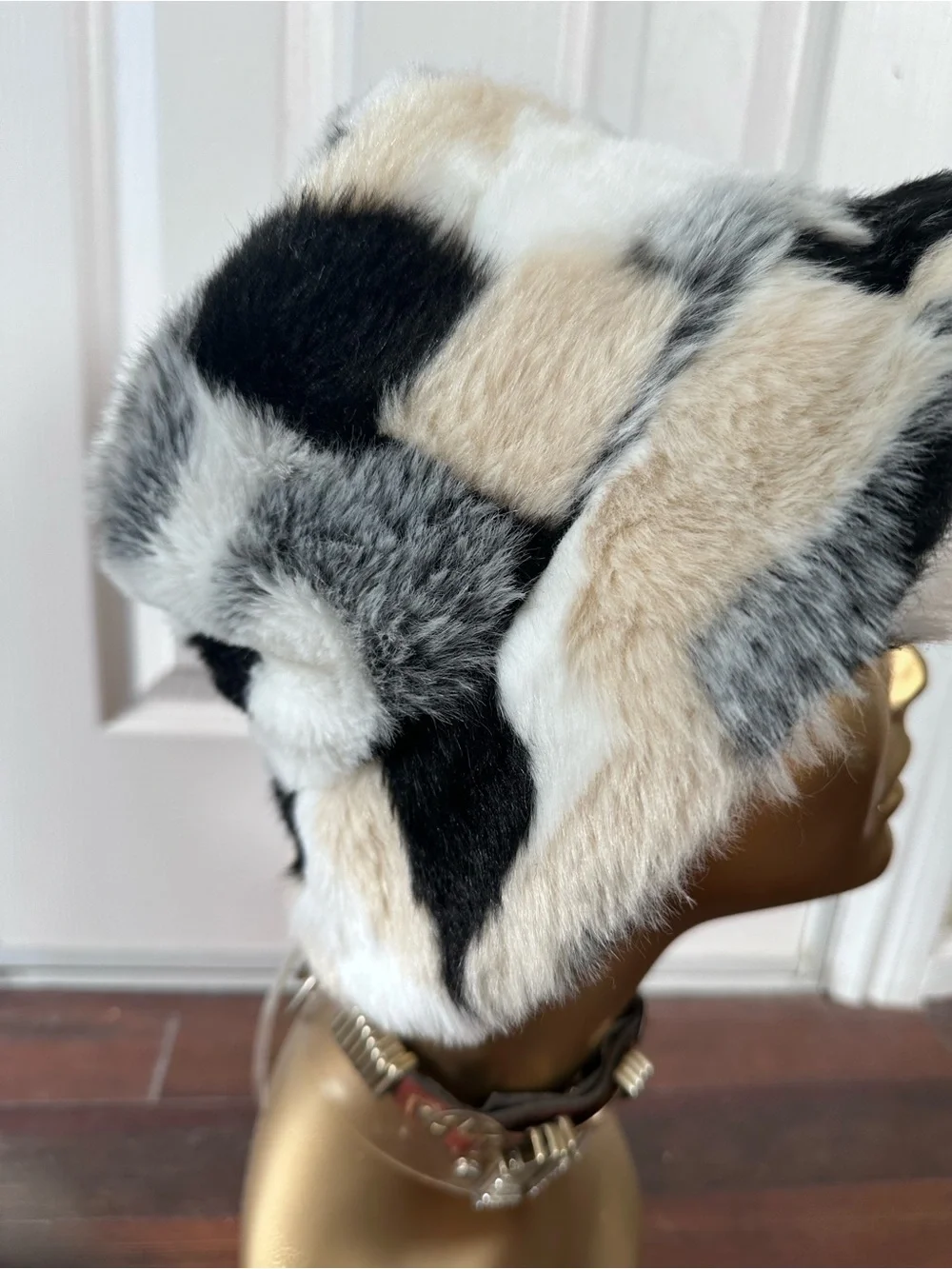 Faux Fur Bucket Hat in Black, White & Gray - Women's Accessory